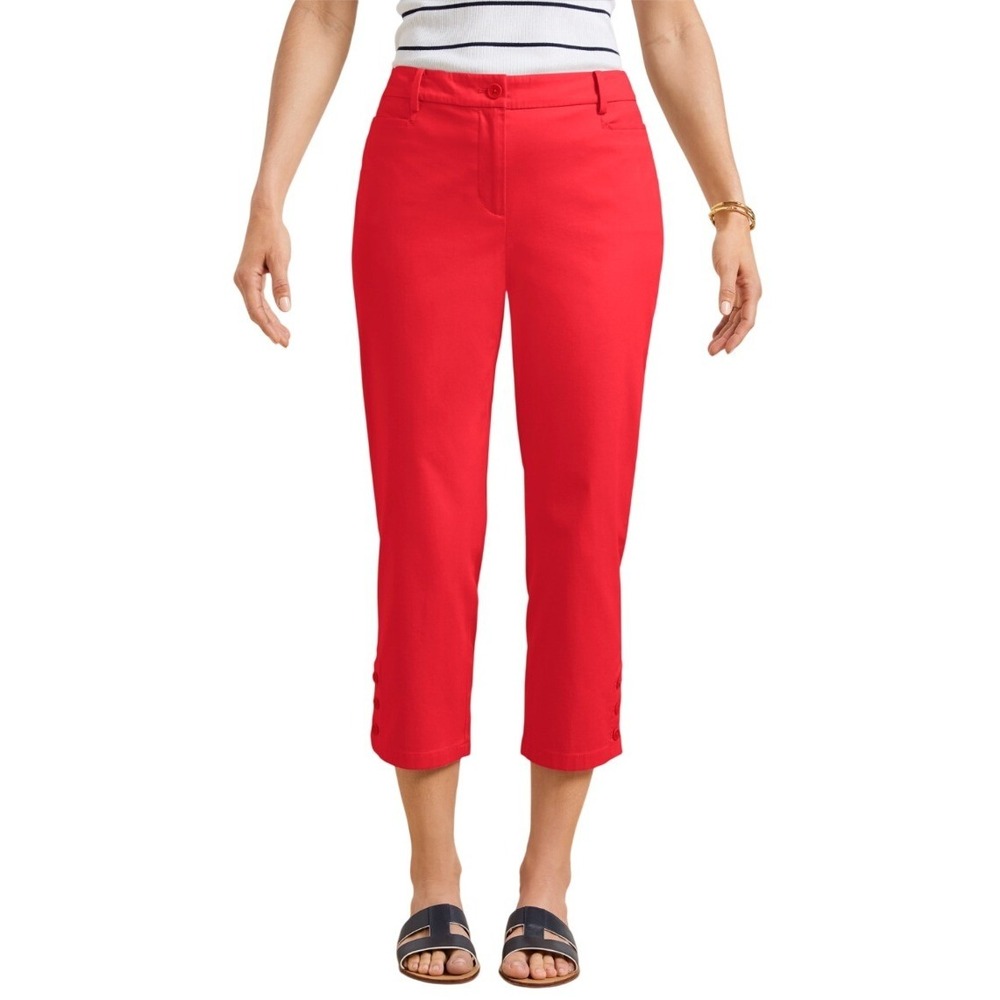 Talbots‎ Red The Perfect Skimmer Cropped Pants Size 0P Button Hem Detail NWT